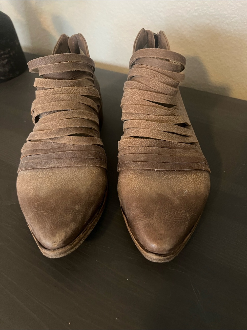 Free People Taupe Suede Strappy Pointed Flats